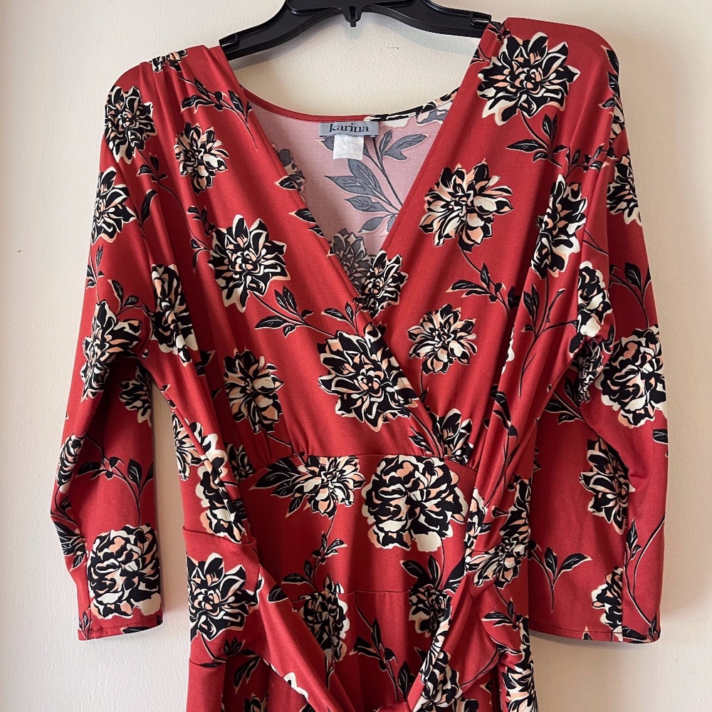 Karina Dusty Red Floral Margaret Midi Dress XL